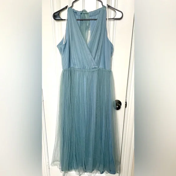 NWT Elegant Ambiance Slate Blue Tulle A-Line Midi Dress XL - Picture 5 of 7